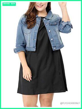 Plus Size Button Down Cropped Denim Jacket Long Sleeve Regular Fit